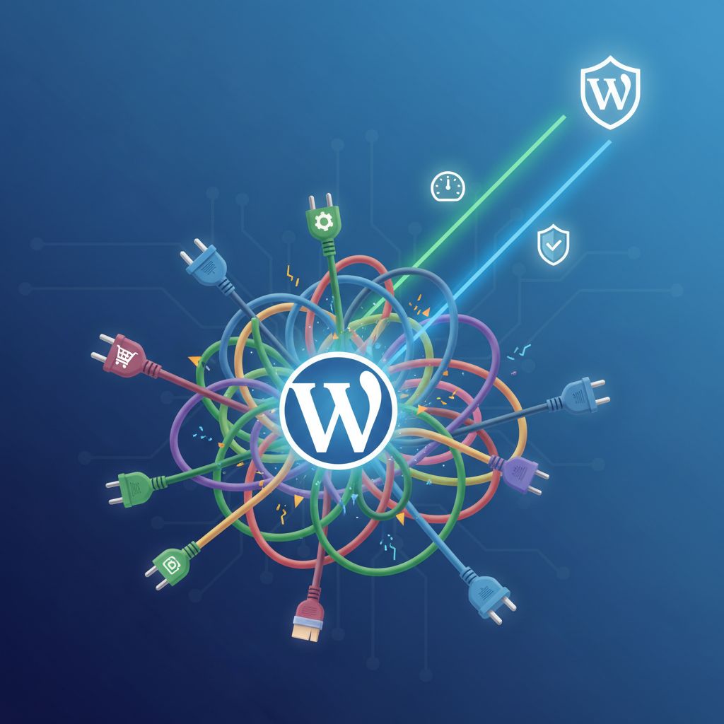 Generate a high-quality, relevant image prompt for an article about: konflikt wtyczek wordpress: naj